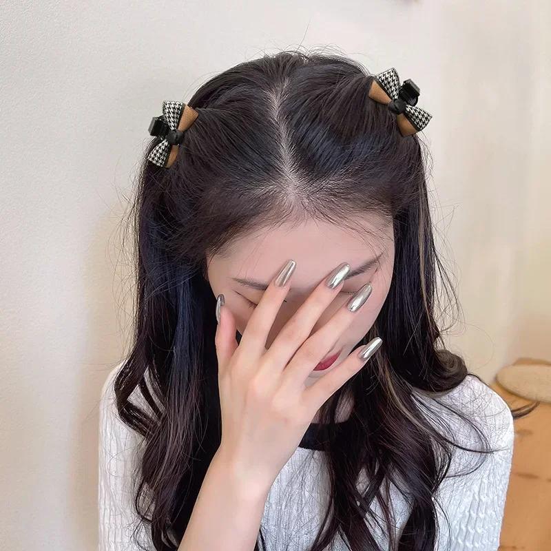 2pcs Small Size Bangs Grip Clip Fluffy Broken Hair Claw Women Girls Bangs Side Clip Hair Claw Small Size Bow Hair Clip Headdress