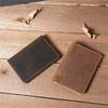 Mens Credit Card Holder Retro Handmade Short Ultra Thin Slim Crazy Horse Leather Durable Portable Small Wallet