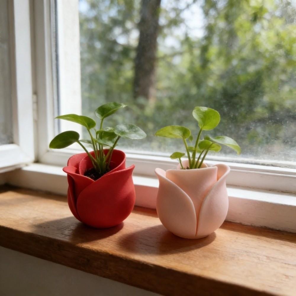 Plastic Mini Rose Shape Pots Cute Green Onion Pots Modern Flowerpots  Indoor Plants