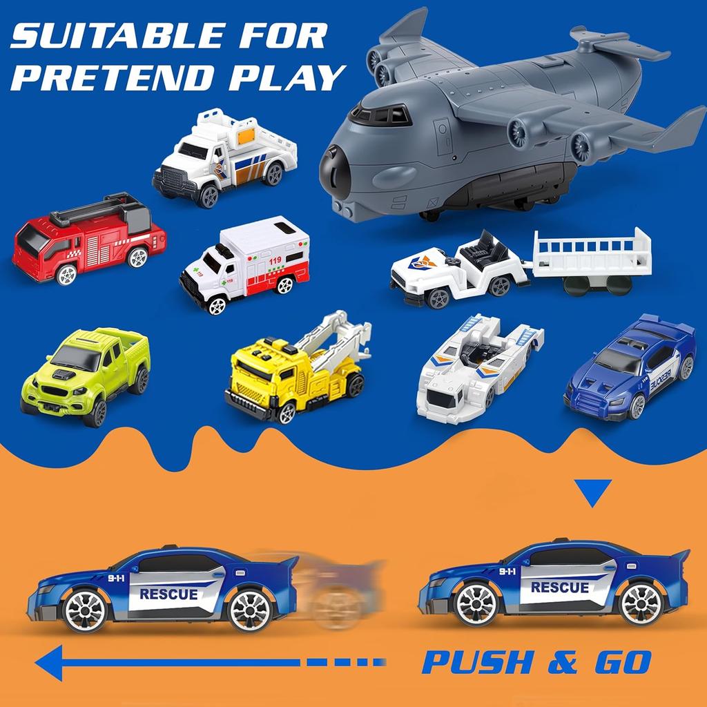 Children's Airport Scene Toy Set with Map, Control Tower, Parking Shed, Containers, Transport Aircraft, Passenger Planes, and Other Vehicles. Suitable