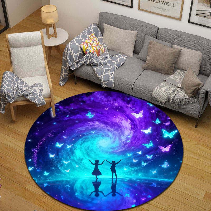 Vintage Round Ocean Multicolor Area Rug, Non-Slip Floor Mat for Kitchen