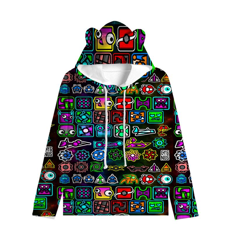 Dětská mikina Angry Geometry Dash pro chlapce Dívčí mikina Harajuku Streetwear Hip Hop Kawaii Cat Ear Pullover s kapucí