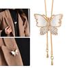 Adjustable Rhinestone Butterfly Necklace with Shell Pendant and Sweater Chain