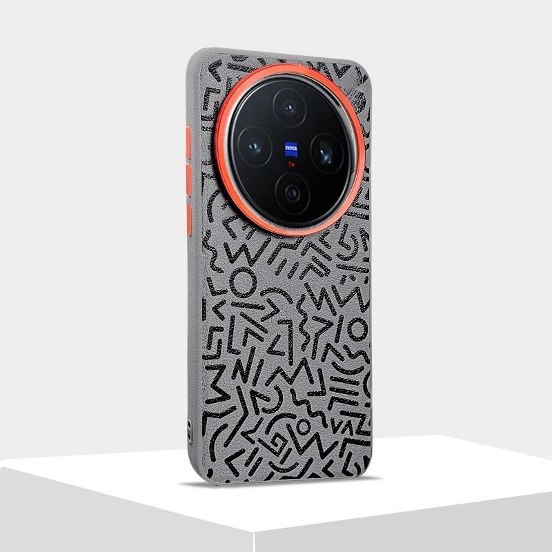Magnetische Zuigtelefoonhoesje voor Honor Magic 8 Pro Geometrische Graffiti Geschilderde Lederen Cover voor Honor Magic 7 Pro 7RSR Harde Schaal