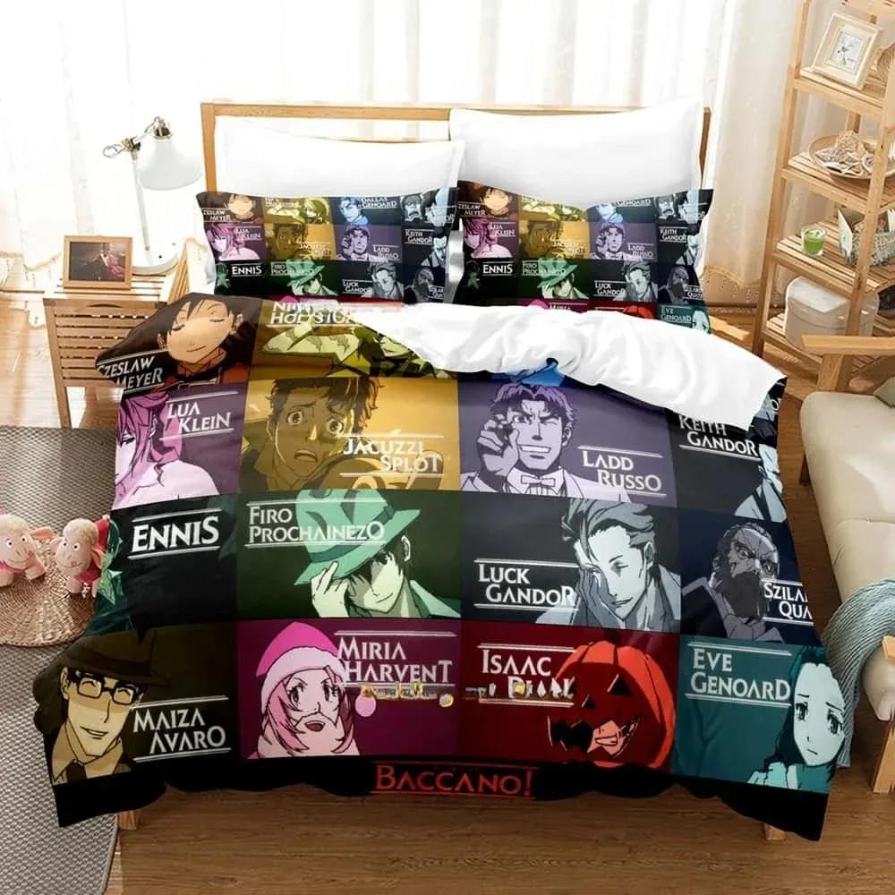 Zestaw pościeli anime z nadrukiem 3D Baccano! Drukowany Zestaw Pościeli Poszwa na Kołdrę Poszewka na Poduszkę Zestaw Pościeli Bielizna Pościelowa Prześcieradło Pokrowiec na Kołdrę Pełny Rozmiar