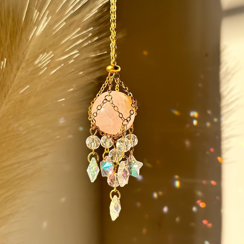 1pc Natural Stone Crystal Woven Suncatcher Gripper Hanging Window Garden Home Car Suspension Decoration Gift Modern Simple