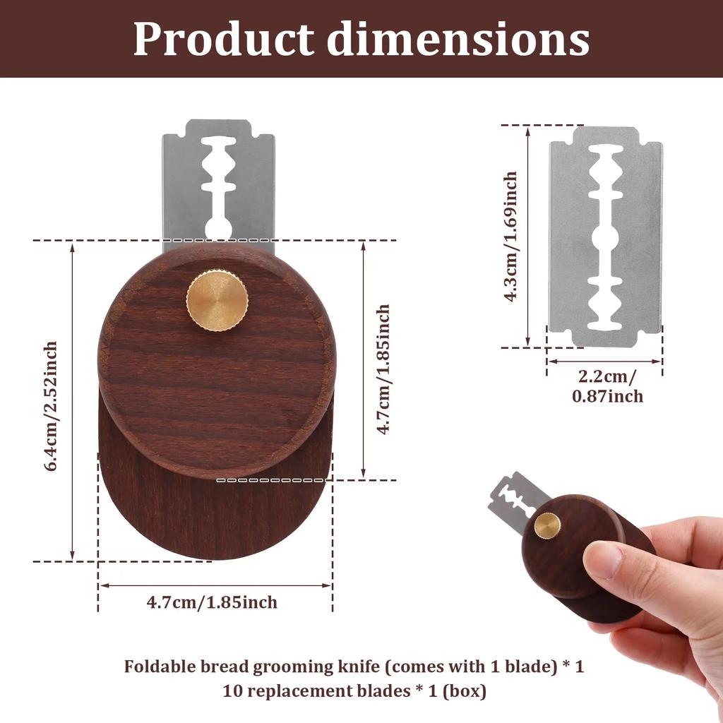 Bread Lame Dough Scoring Tool Foldable Sourdough Scoring Tool Wood Sourdough Lame Cutter for Baking Includes 10Replaceable blade
