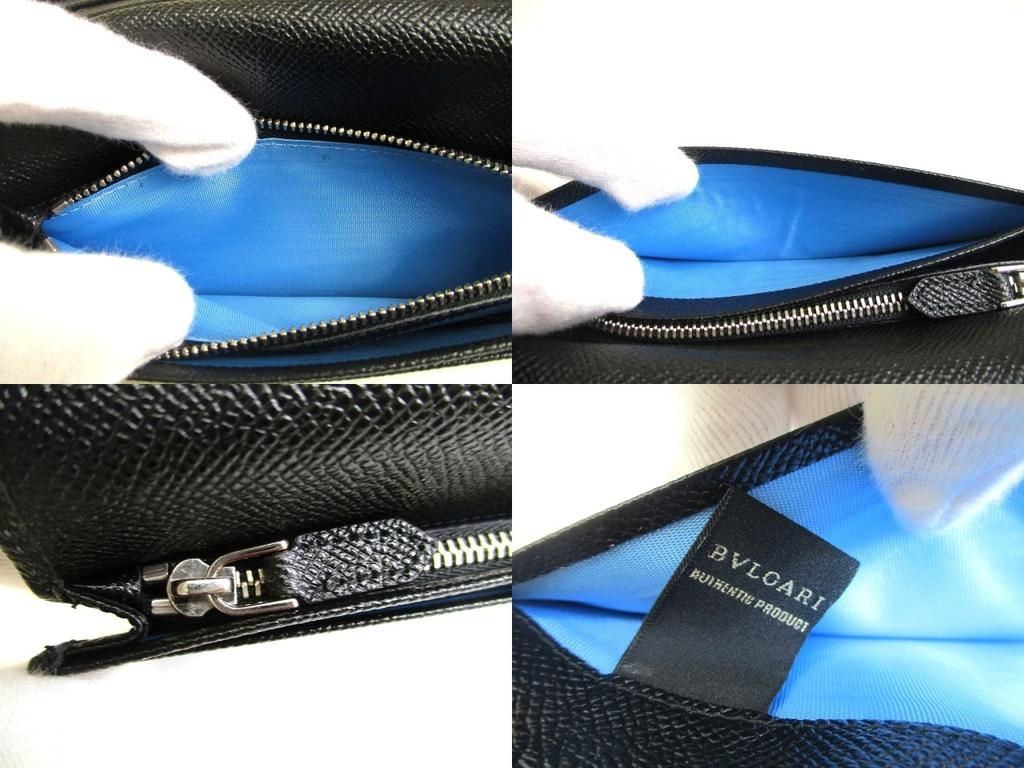Authentic BVLGARI Man Black Leather Flap BIfold Long Wallet #a897  Refurbished