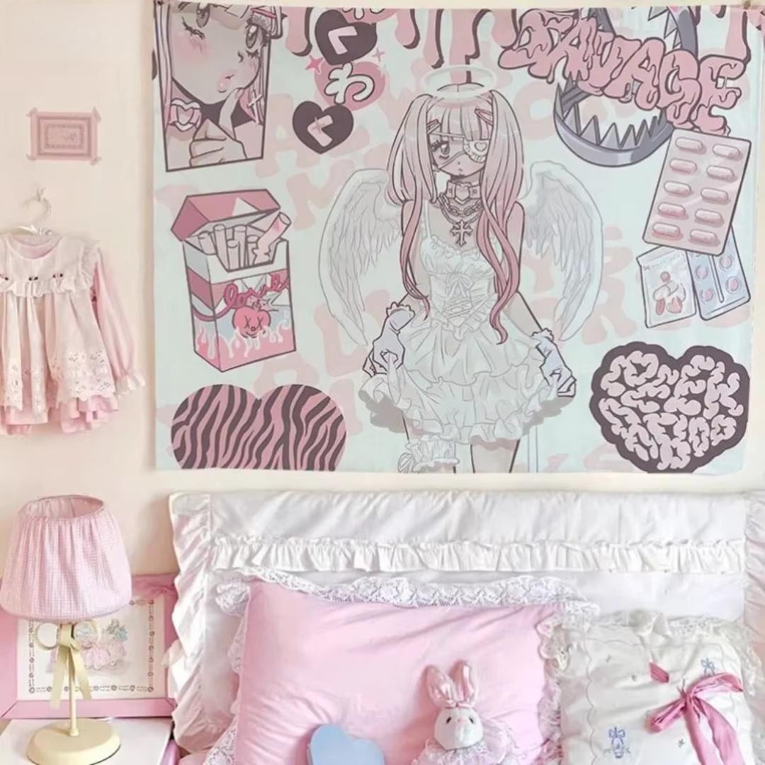 

Sweet Cute Girl Print Tapestry Lovely Pretty Girl Background Cloth Dorm Bedroom Decor Fabric Living Room Wall Hanging Multi Size 74x94cm(29x37in)