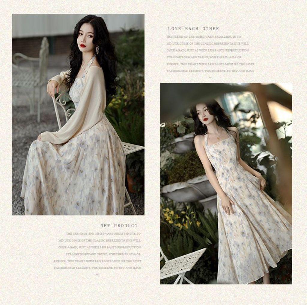 Spring/Summer 2026 Women's Floral Tie-Up Dress: Elegant, Sweet Niche Style, Two-Piece Skirt