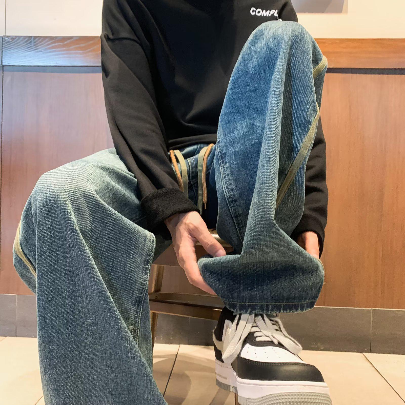 

Мужские джинсы с широкими штанинами в стиле ретро с эффектом потертости — модный американский уличный стиль весна/осень 3XL