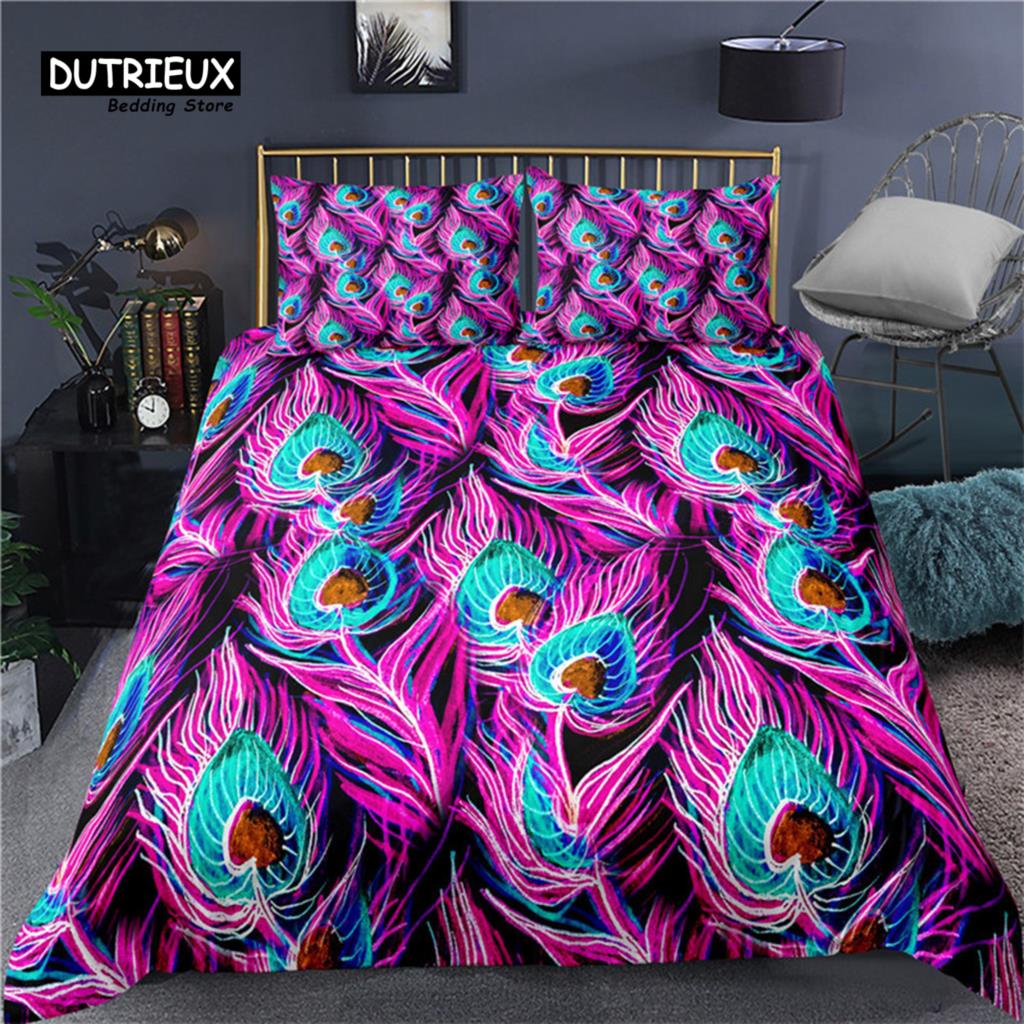Colorful Peacock Duvet Cover Double King Queen Size Soft Peacock Feathers Bedding Set Microfiber Quilt Cover For Kids Girl Boys