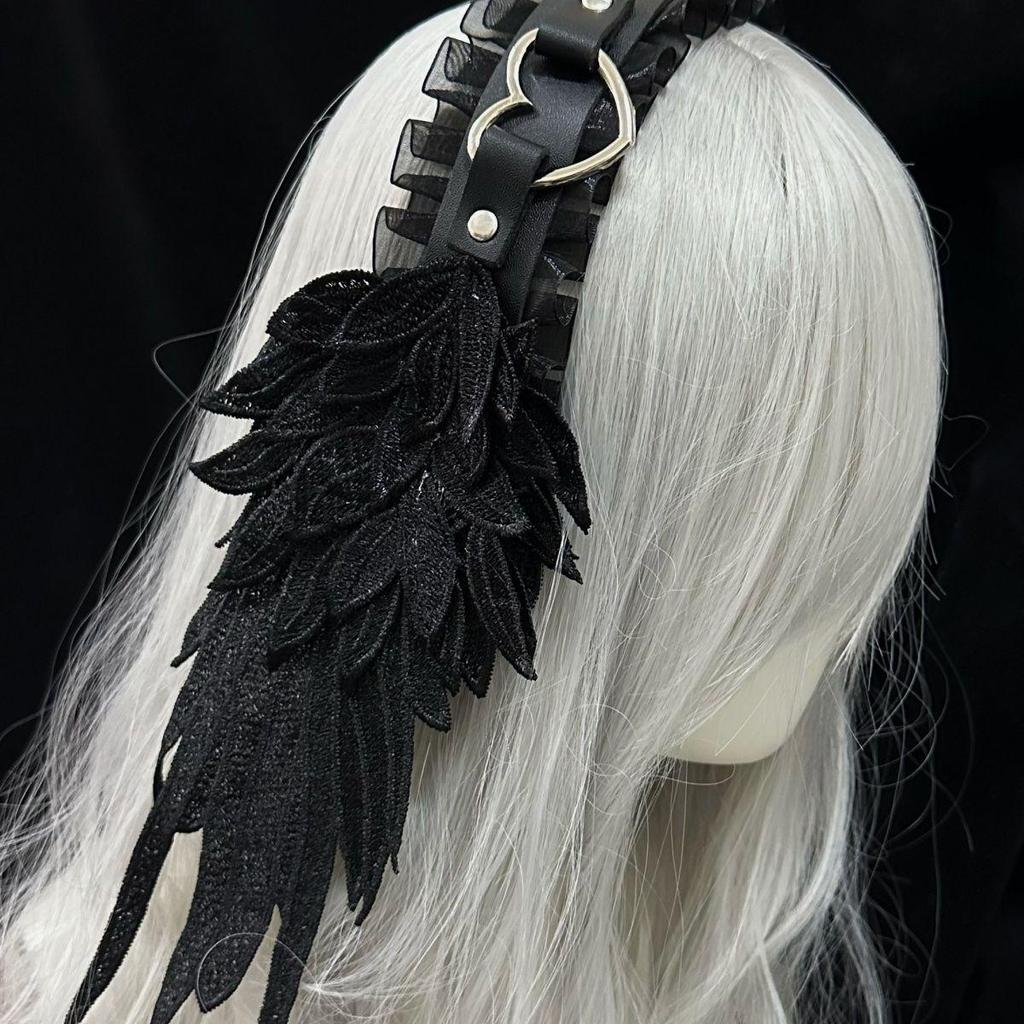 Damen Harajuku Steampunk Y2K Flügel Kopfbedeckung Schleife Stirnband Lolita Gothic Dark Angel Kopfbedeckung und Haar-Accessoires