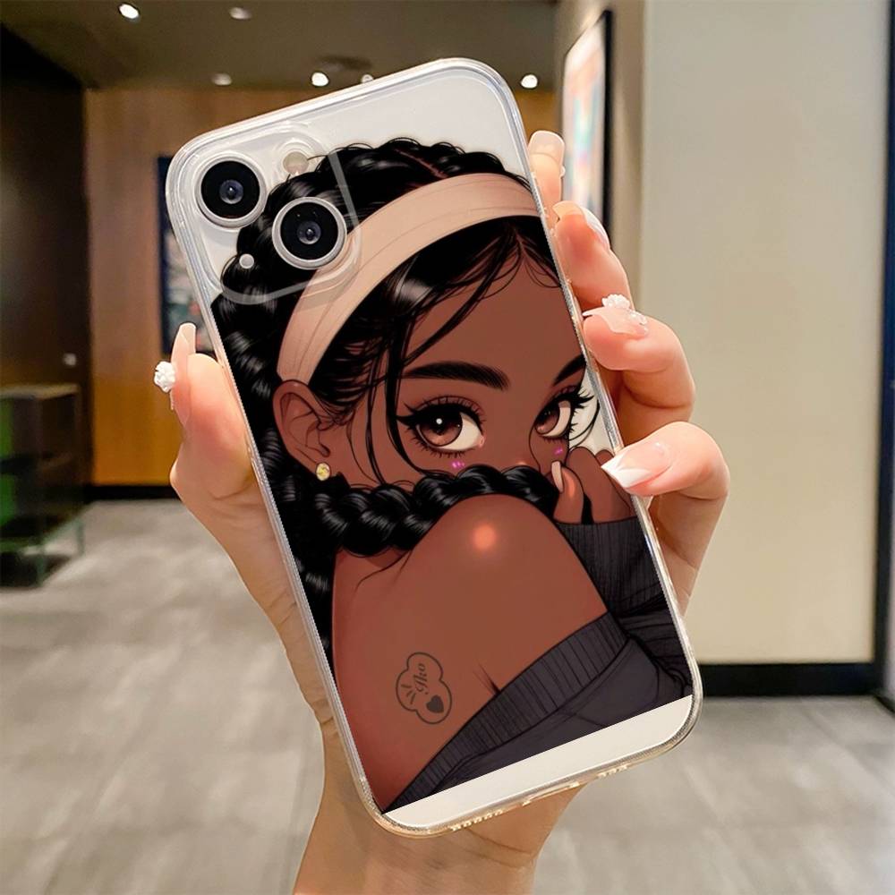 Afro Black Girls Cartoon  Phone Case For iPhone 17 16e 16 15 14 13 12 11mini Pro Max X XR XSMAX 8 7 Air Plus Soft Cover