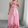 2025 European & American Style Women's Printed Pleated Long Dress