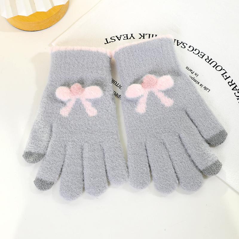 Gestrickte Handschuhe, Damen Herbst und Winter Wolle, warme fünf Finger, niedliche Studenten, die im Winter fahren, neue Schleifen