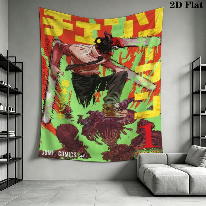 Chainsaw Man Wall Tapestry Aesthetic Wall Hanging Printed Fabric Blanket Decorative Tapestries for Bedroom Living Room Home Decor
