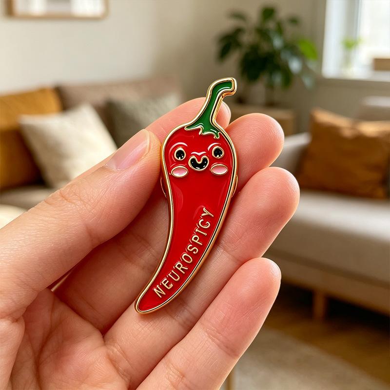 Cute Smiling Face Little Red Pepper Dripping Oil Brooch Fun Letter Badge Versatile Pin for Men and Women