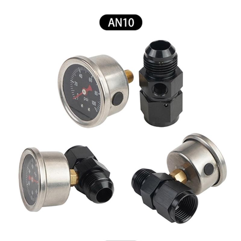 Fuel Pressure Gauge with 4AN Fuel Pressure Take Off Fitting, 0-100Psi, 1-1/2" Black Dial, 1/8"NPT Center Back Mount