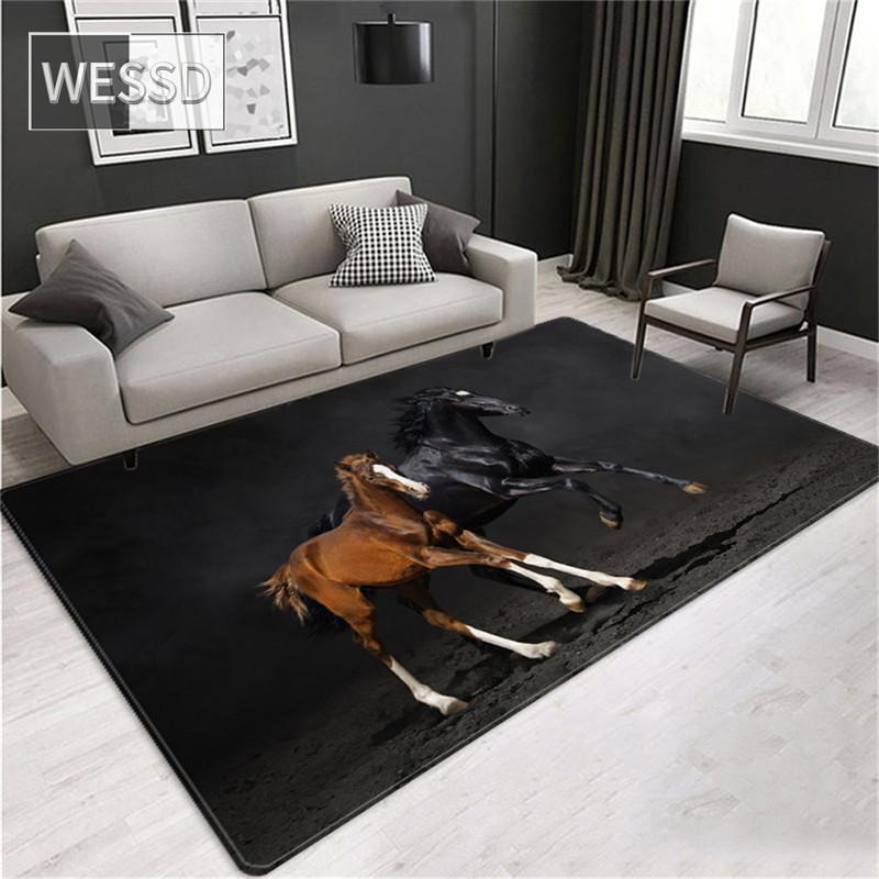 

3D ковер с черной лошадью на полу, большой ковер с животным узором, домашний декор для гостиной, мягкий губчатый коврик, входная дверь, ванная комната 160x200cm 1pcs