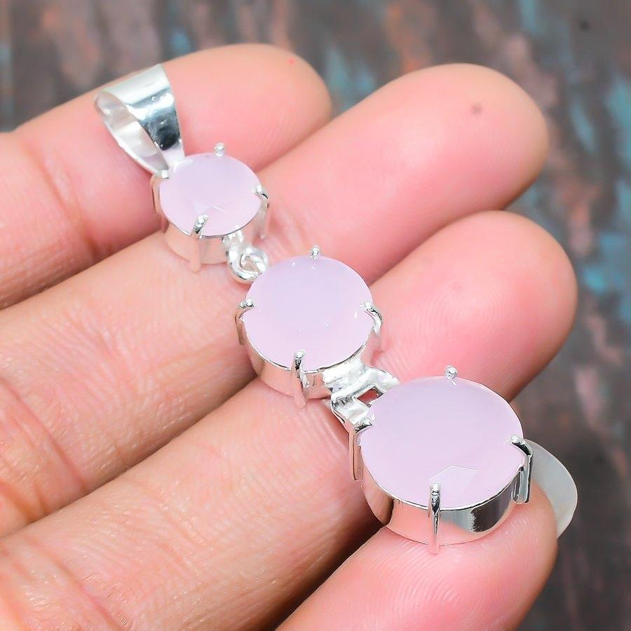 

Кулон из серебра 925 пробы с розовым халцедоном ручной работы 1.97 Inches розовый