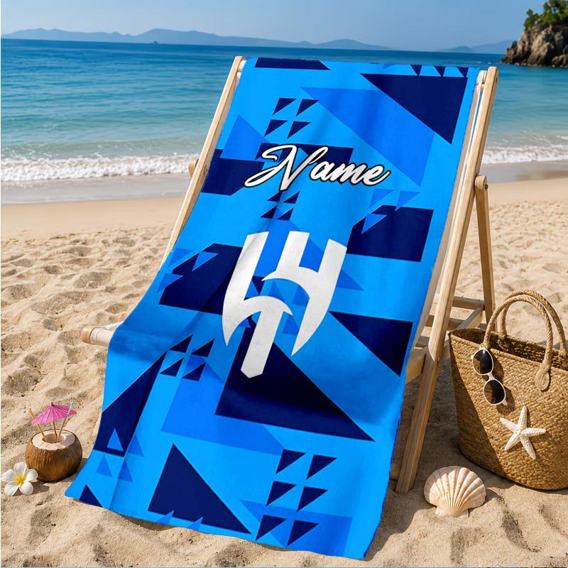 Custom Name Blue Hilal Crest Design Beach Towel Microfiber Beach Towel, Lightweight and Quick-Dry, for Summer Travel, Swimming Pool Gift