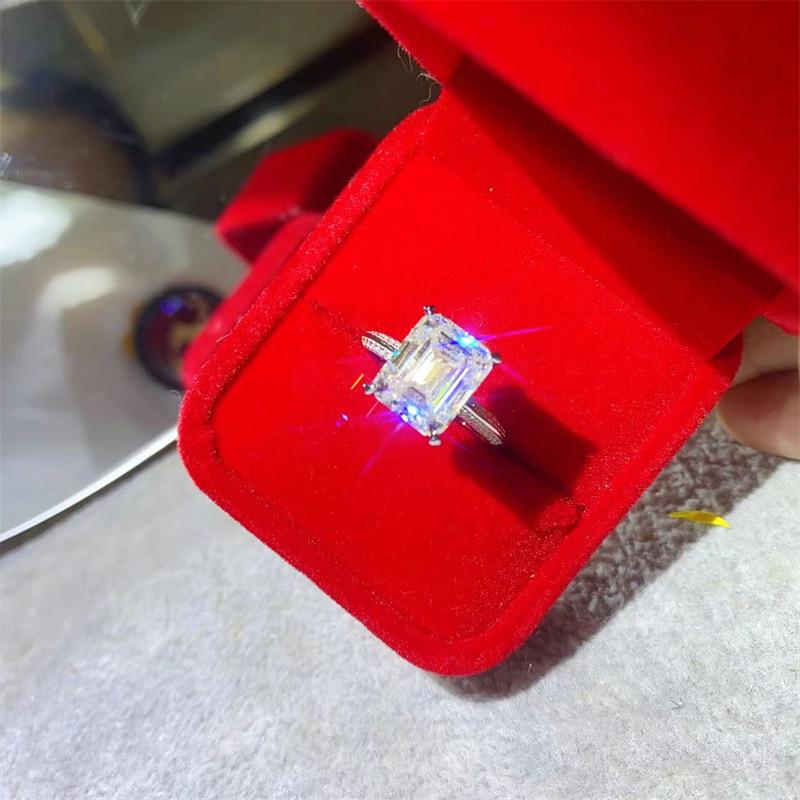 Emerald 5 Carat Moissanite & Diamond Ring In AU750, D Color, Passes Diamond Tester