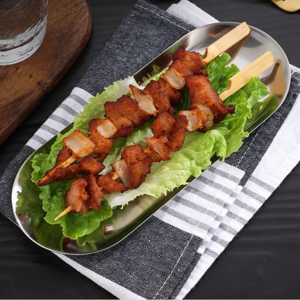 Plateau de Plaque de Grillade Ovale Acier Inoxydable Poli Miroir Plateau pour Rôtir la Viande Assiettes à Sushi Assiette à Fruits Plat à Dessert Pour Gâteau Dessert