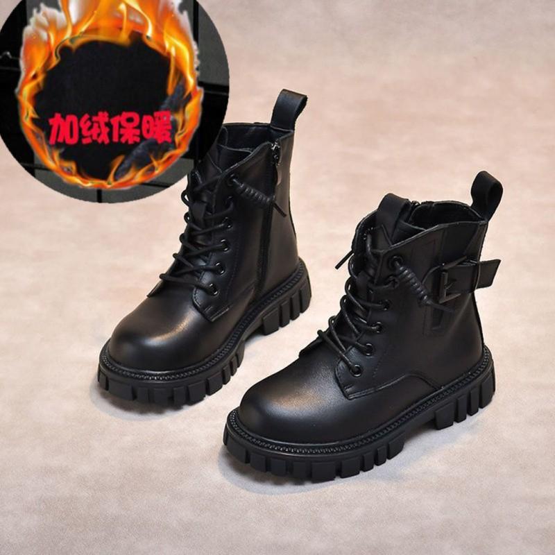 Moda Versatile Cizme Martin pentru copii Băieți Frumoși Walk Show Pantofi din piele Cizme scurte Fete Cizme negre pentru băieți