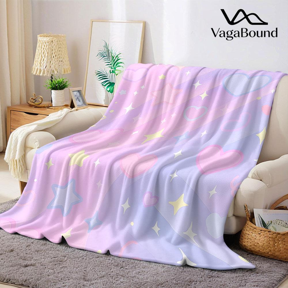 Pastel Hearts Bow Flannel Blanket Warm Soft Halloween Christmas Decorative Couch Warm Cozy All-Season Gift