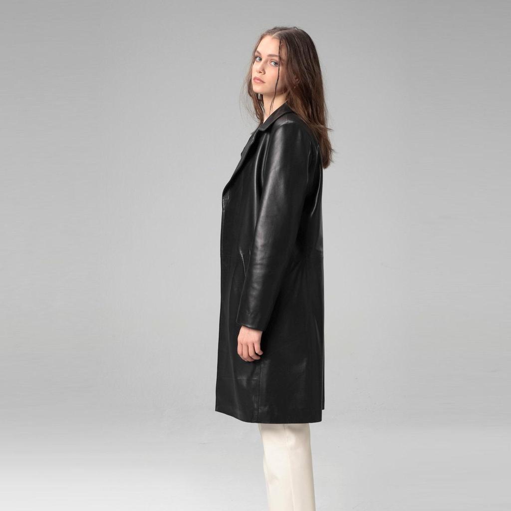 Dericlub Damen-Trenchcoat aus 100 % echtem Leder