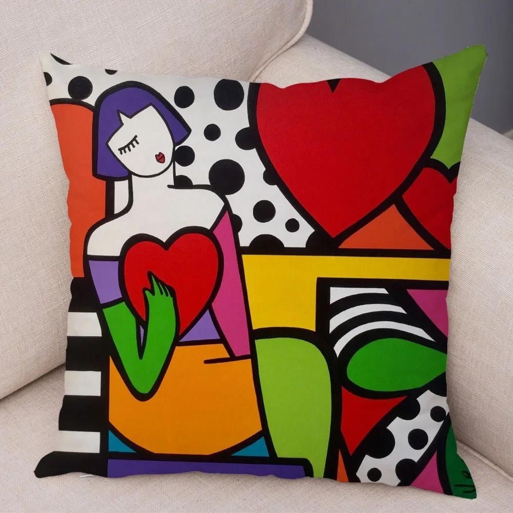 Geometric Cartoon Girl Decorative Pillowcase Living Room Office Ornaments Home Pillowcase