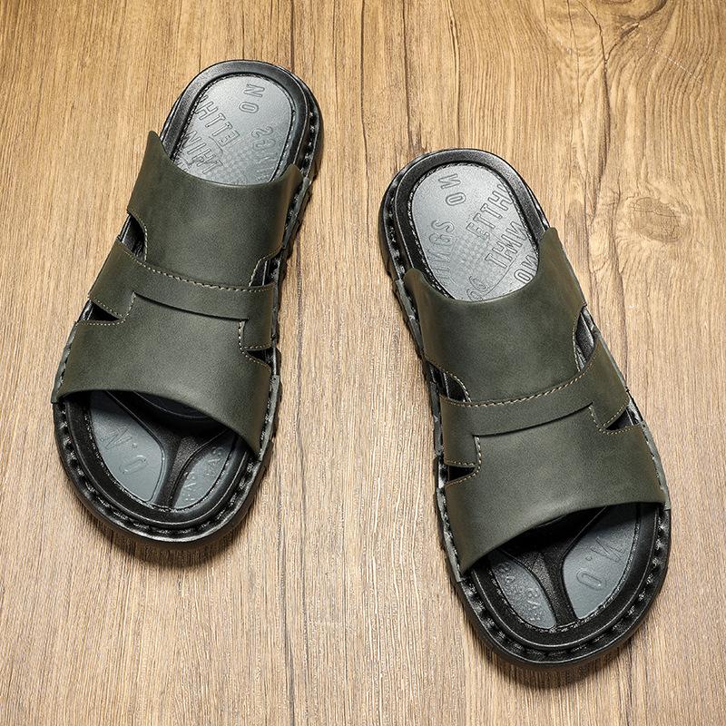 

Мужские кожаные тапочки ручной работы летняя обувь нескользящие простые однословные мягкая кожа мягкая подошва микрофибра мужские тапочки 47