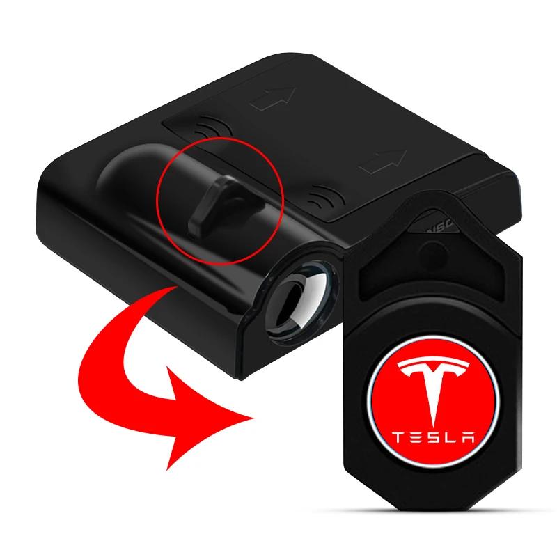 VCZRW1 2pcs Led Car Door Courtesy HD Light Projector Welcome Lamp Car Accessories For Tesla Model 3 2021 S X Y Style Roadster Invader
