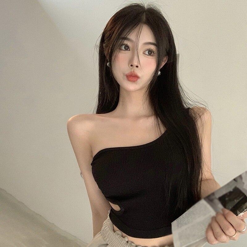 

Майки для женщин, однотонная базовая рубашка с подкладкой на одно плечо, майка без рукавов, легкий пуловер, укороченный топ One Size