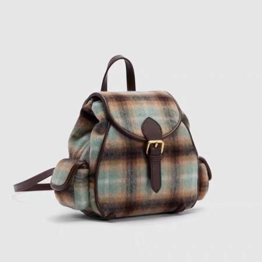 

IELGY Рюкзак, модная клетчатая студенческая сумка контрастного цвета с постепенным изменением цвета, замшевый ретро-рюкзак