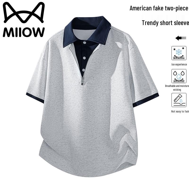 MaoRen Men s Summer Faux Two-Piece Polo T-Shirt XL