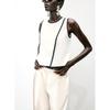 Summer New Women clothes Simple Back Split Contrast Color Trim Crepe round Neck Sleeveless Top 1971059