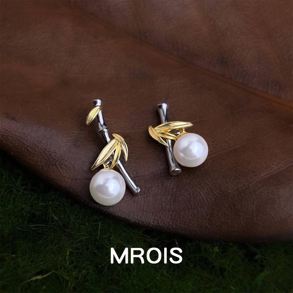 18k Vergoldete Perlenohrringe - Chinesisches Bambusblatt-Design, Retro & Luxuriöser Stil für Frauen