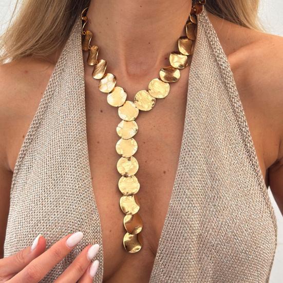 Collana a Y Chunky Dischi Metallici Choker Dischi Moneta Testurizzati Pendente