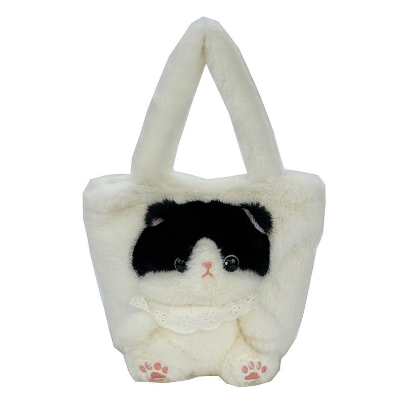 Cute Plush Toy Handbag Large Capacity Crossbody Bag Fresh Sweet Style Polyester Lining Zipper Opening Soft Tote Bag