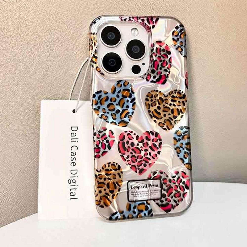 Leopard Print Love Heart Water Texture Phone Case for Iphone 16 15 14 7 8 Plus 13 Pro Max X XS XR SE 2022 Silicone Shell Cover