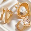 Finger Ring Imitation Pearl Embellishment Artistic Irregular Shape Wide Double-Strip Design Women Ring Anti-Oxidation Jewelry