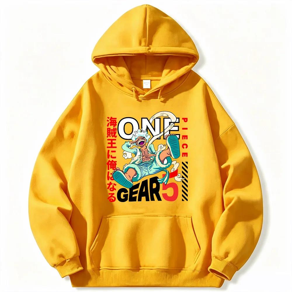Anime One Piece Gear 5 Luffy Print Hoodie, Loose Fit Pullover Sweatshirt, Trendy Hooded Top for Daily Wear & Manga Enthusiasts