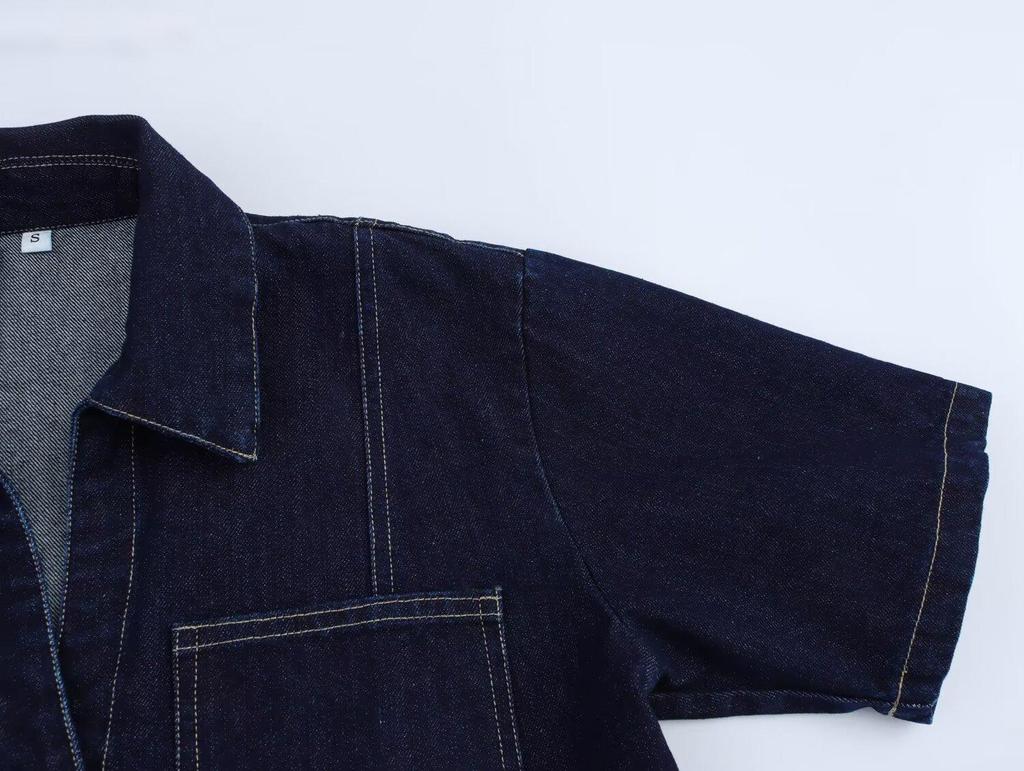 Spring 2025 Women's High-Waist Slim Denim Set with Pocket Embellished Shirt