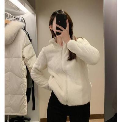 Women's Fleece Short Loose Jacket - Plus Size, Warm Outdoor Stand-Up Collar Cardigan for Autumn & Winter