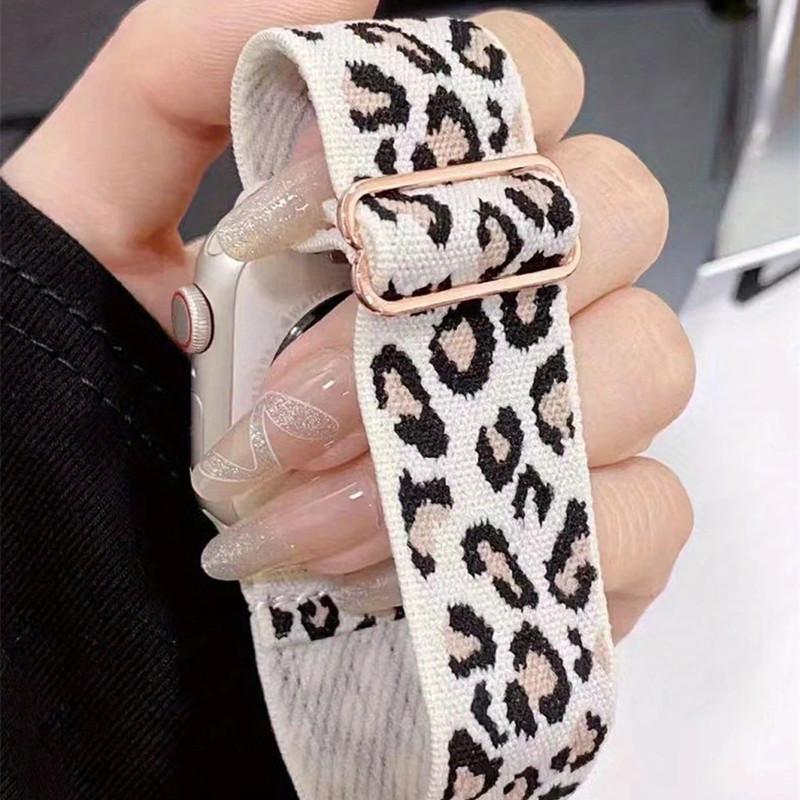 Stretchy Nylon Watch Band Compatible With iWatch  Adjustable Leopard Strap For Apple Watch Series 10 9 8 7 SE3 49mm 46mm 45mm 44mm 42mm 40mm 41mm