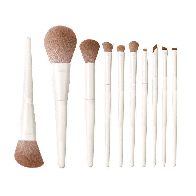 

10-Piece Milky White Cloud Porcelain Makeup Brush Set: Eyeshadow, Eyeliner, Contour, Setting Powder, Blush Beauty Tools