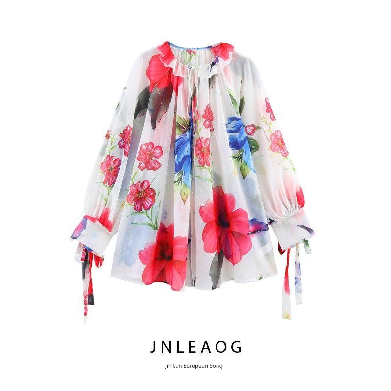 Jnleaog Spring New Arrival Women's Clothing Fashion Style French Fashion Design Temperament Leisure Loose Print Shirt