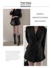Women's Khaki Slim-Waist Suit Jacket - Korean & Hong Kong Style, Retro, Medium-Long for Spring & Autumn